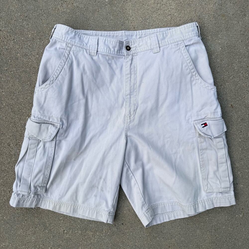 Vintage Y2K Tommy Hilfiger Off White Cargo Shorts Canvas Cotton Size 36